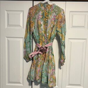 ANTONIO MELANI Green and Pink Long Sleeve Dress